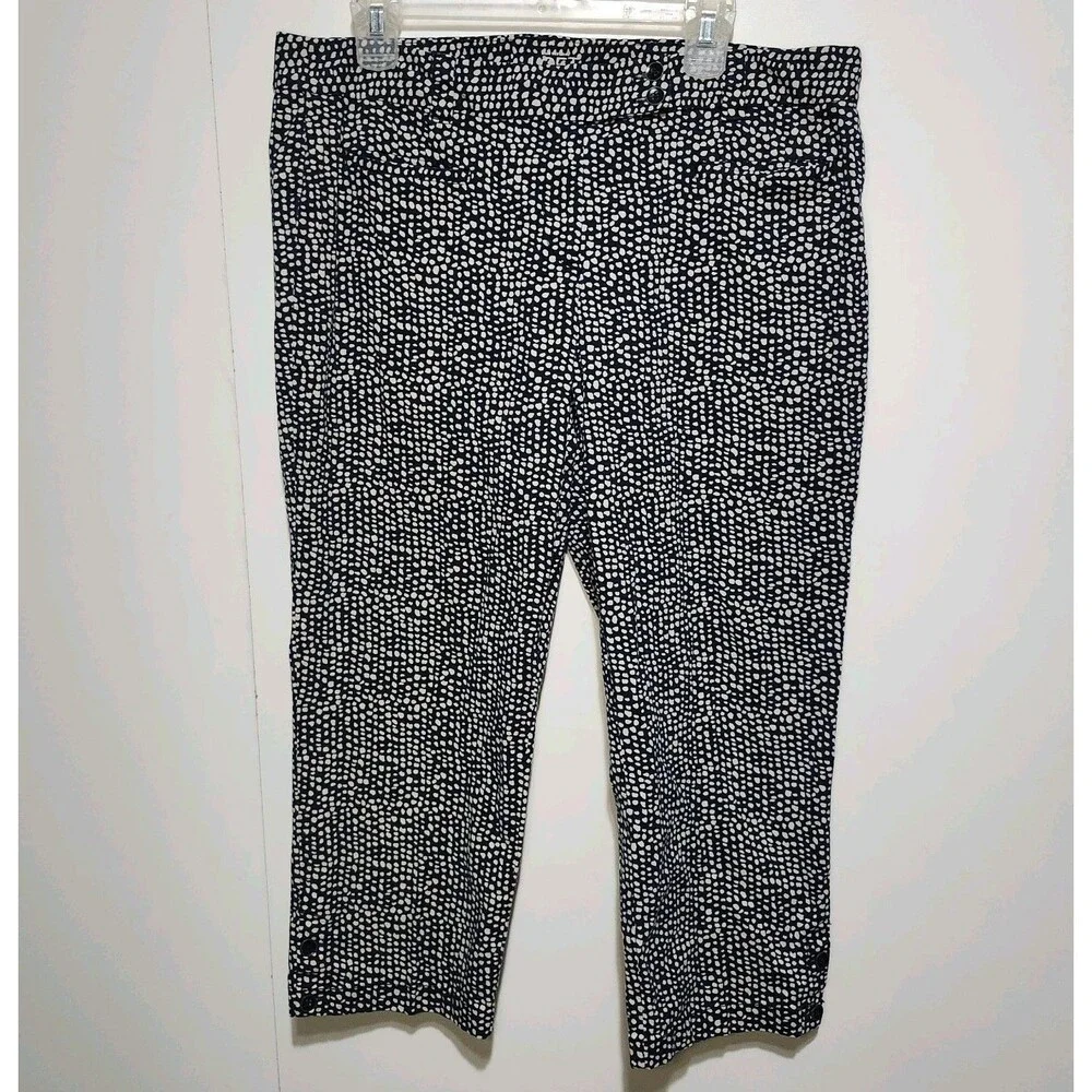 LOFT Original Crop Pants Women Size 14 Navy White Print Stretch Ann Taylor Loft - Picture 1 of 12